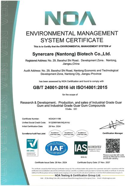 CHINA Synercare (Nantong) Biotech Co. Ltd certificaciones